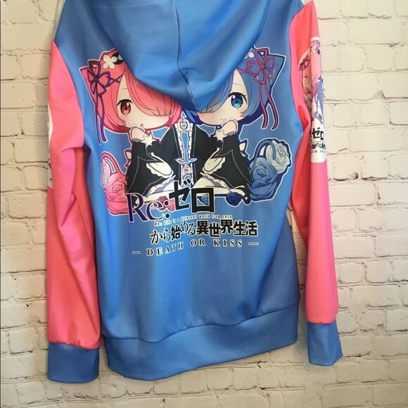 Death Or Kiss Rem&Ram Japan Anime Full Zip Hoodie Women Sweatshirt Size L. - Picture 5 of 14